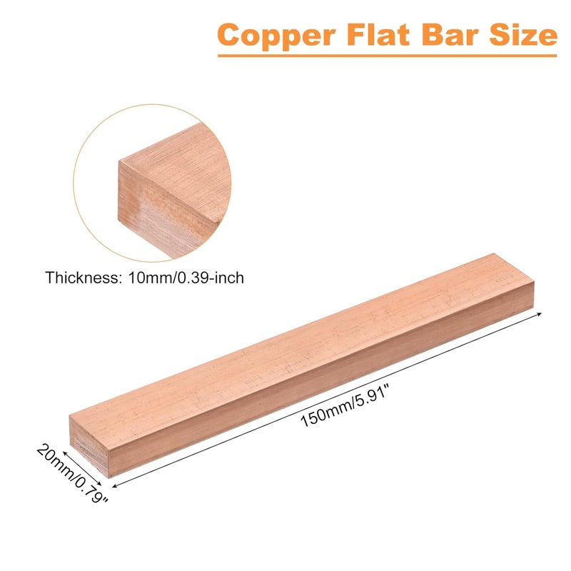 uxcell Copper Flat Bar, 0.39" Thickness x 0.79" Width x 5.91" Length Copper Bus Bar Stock Plate Mill for Electrical (10mm x 20mm x 150mm) - Image 2